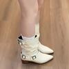 Fashion Belt Buckle Block Follower Boots Women's Fashion Pointed Toe Sleeve Pleated Anti-Slip Wear-Resistant Medium Heel