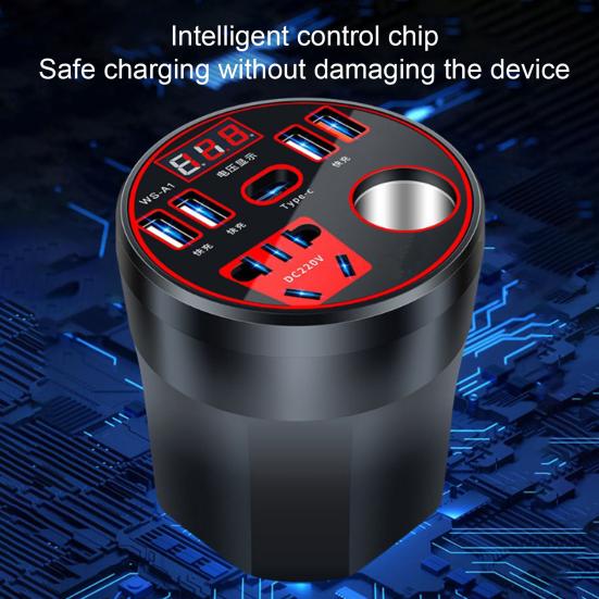 200W Měnič napětí do auta 4 USB 1 port typu C se zásuvkou AC 12V na 220V Rychlonabíjecí konvertor pro notebooky telefony