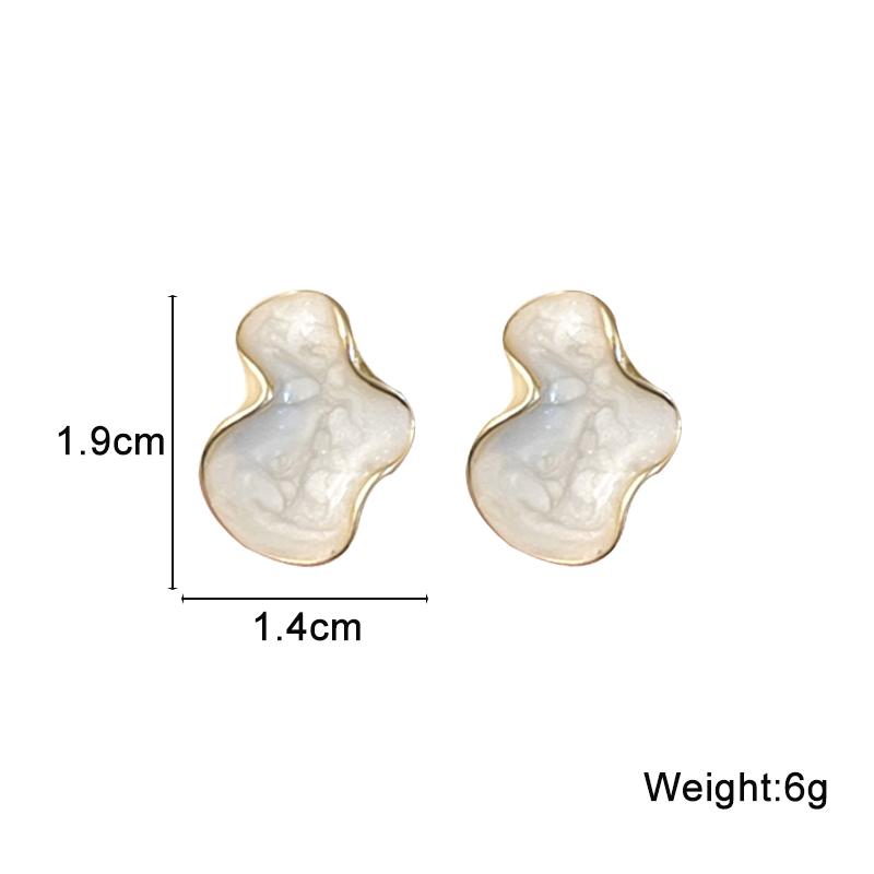 White Enamel Cloud Women's Stud Earrings Irregular Shape Gold Metal Side Wave Uneven Unusual Small Earrings for Girls