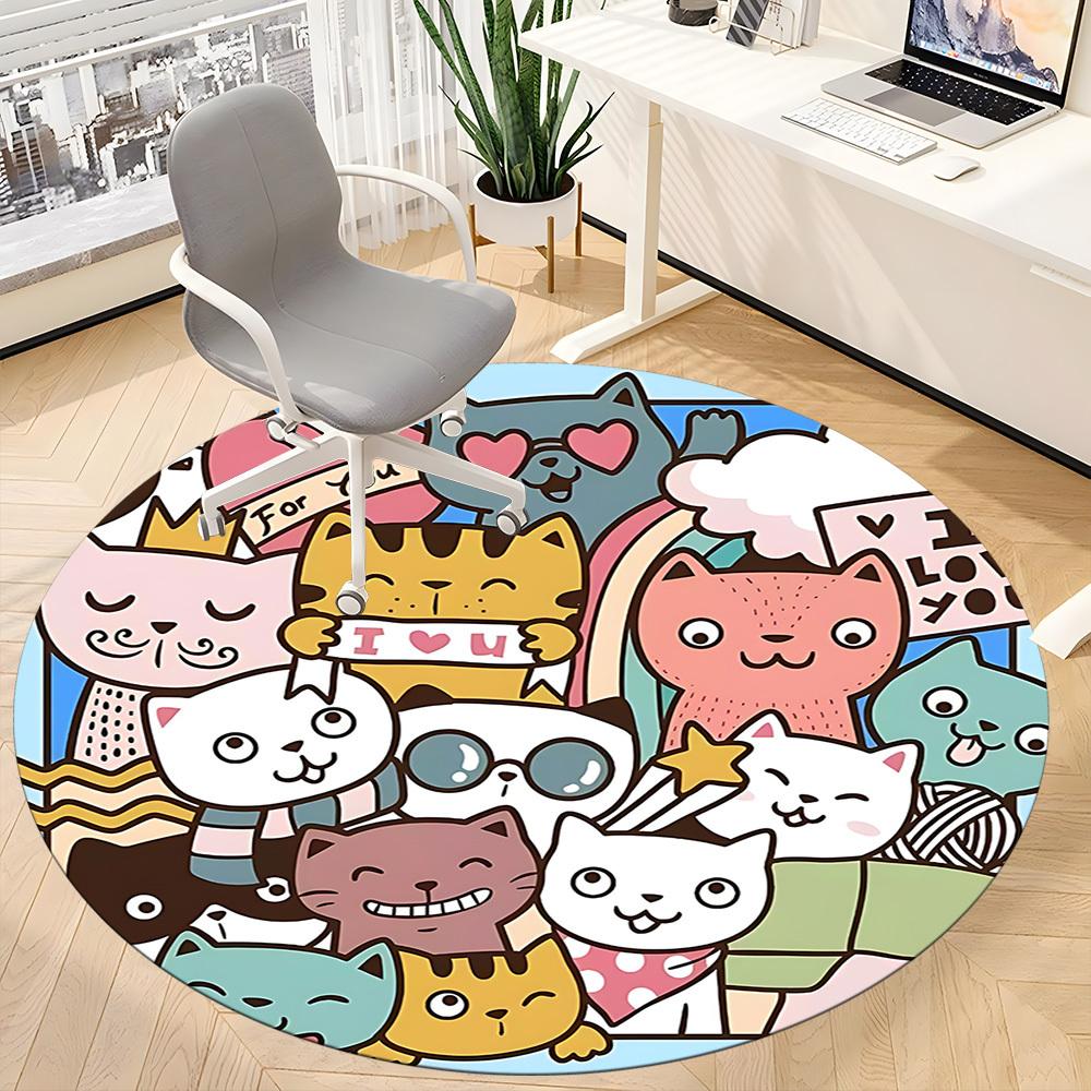 1PC Cats Love Office Round Area Rug,  Mat Suitable ForOffice, Under Office Chairs Bedroom Living Room Home Decor, Room Deco