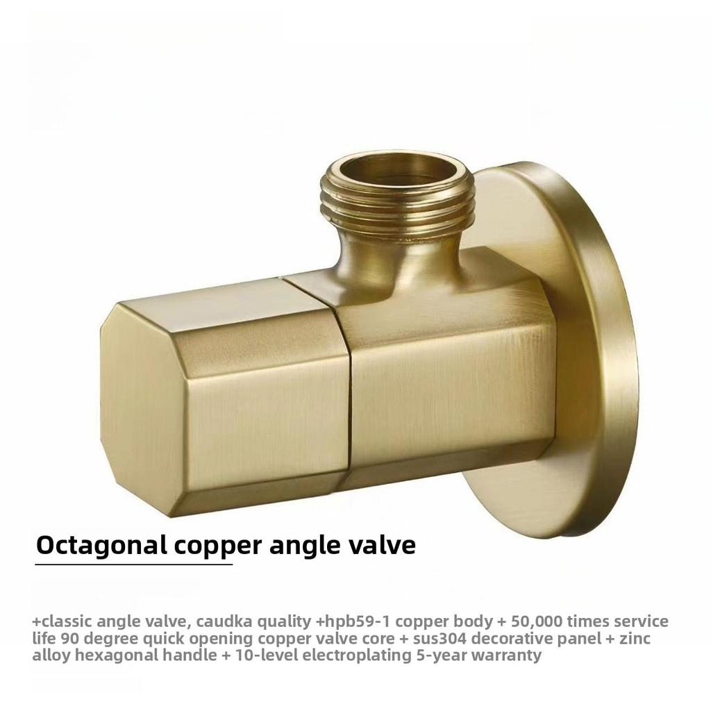 1/2'' European Triangle Valve Hot and Cold Water Stop Universal Retro Angle Valves All Copper Toilet Bathroom