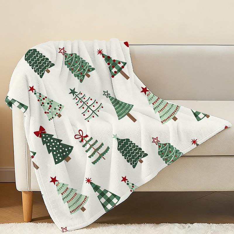 Christmas Tree Themed Flannel Blanket - Lightweight, Soft & Cozy, Warm Home Comfort, Holiday Decoration, Ideal for Lounge Use