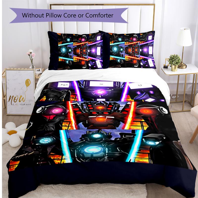 skibidi toilet Printed 3PCS Bedding Set Soft Breathable Duvet Cover Pillowcases Set Washable Bedroom Decor Home Gift