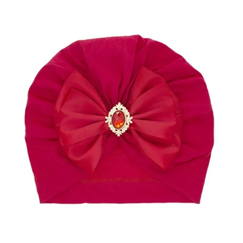 Glänzende Strass Schleife Kleinkind Indischer Hut Weiche Hautfreundliche Baumwolle Baby Mädchen Mützen Turban Handgemachte Schleifen Kopfbedeckung