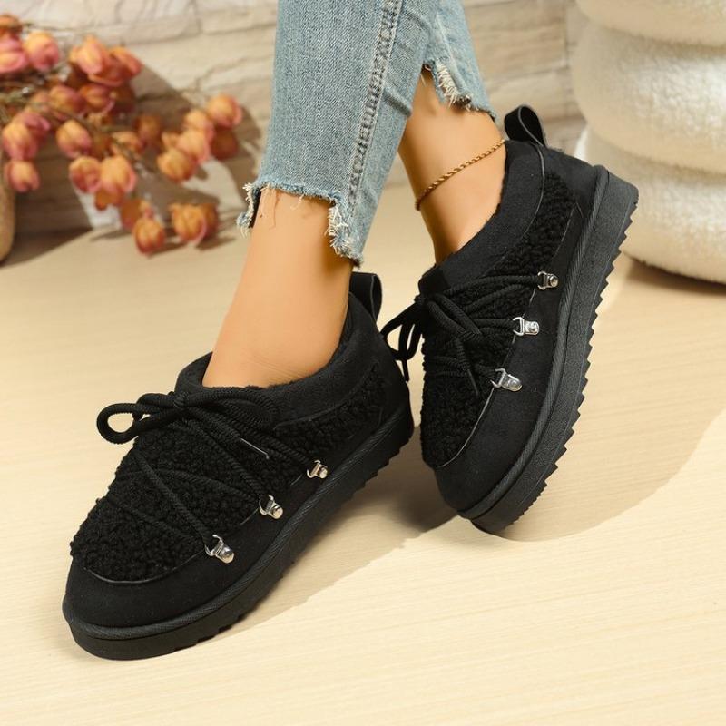 Fashion Women's Plush Thick Soled Snow Boots Winter New Style Lace Up Retro Plush Warm Casual Cotton Boots Botas Mujer Women Ankle Boots