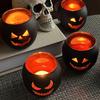 Halloween Table Decor Set of 6, Jack O Lanterns Black Glass Votive Tealight Candle Holders, Halloween Decorations Indoor Party Mantel Coffe Table