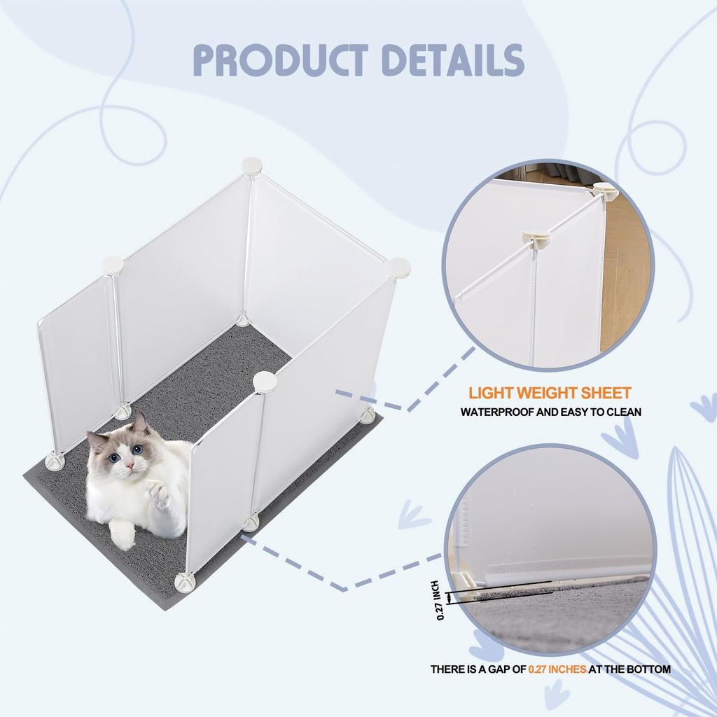 MEEXPAWS Cat Litter Box Enclosure Splash Guard L Size cm x Cat Guard Pet Guard Fence Includes Cat Litter Mat Easy to Clean & Approx. 68.58 50.8 cm.