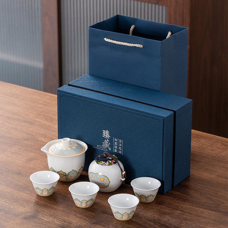 High-end Guochao travel tea set, household high-end business gifts, light luxury, a pot of three cups, commemorative souvenir gifts