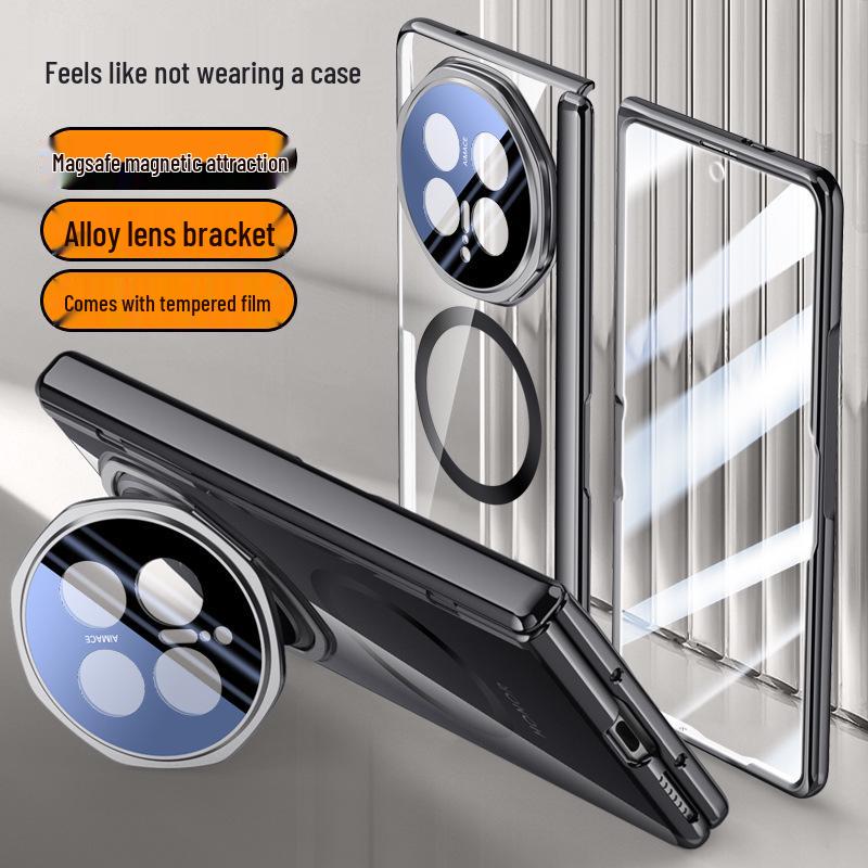 Honor Magic V6 Transparent Magnetic Foldable Phone Case with Lens Holder - Full Coverage Anti-Drop Protection for Men