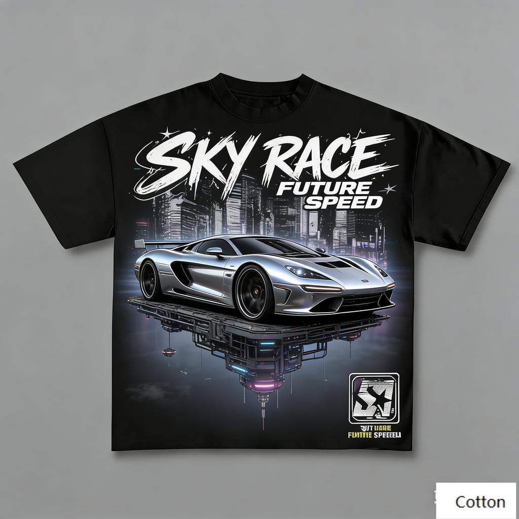 Oversized Black Cotton TShirt with Bold Vegas Race Hot Rod Graphic Unisex Streetwear Tee for Unisex and Women