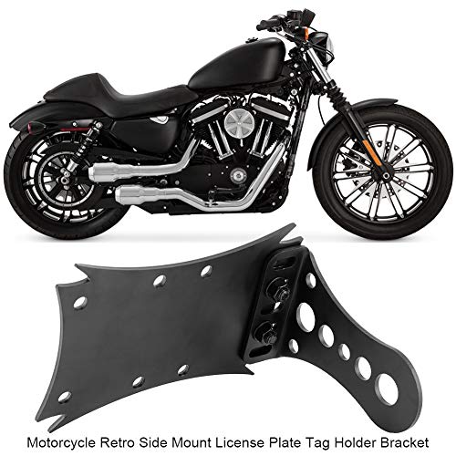 Motorcycle Retro Side Mount License Plate Holder Bracket - Aluminum Alloy, Universal Fit (22*13*6cm) (Black)