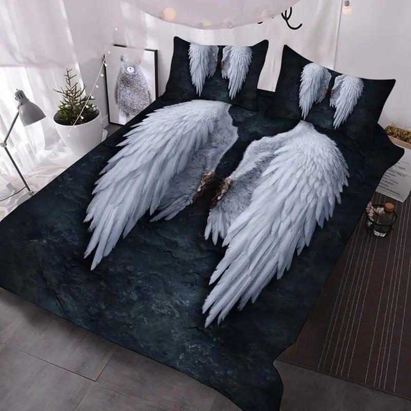Exquisite Fashion Items Unisex Angel Wings Duvet Cover Set Lucifer Angel Bedding Sets Aesthetic Wing Feather Comforter Cover Set Full Size King Size For Girls