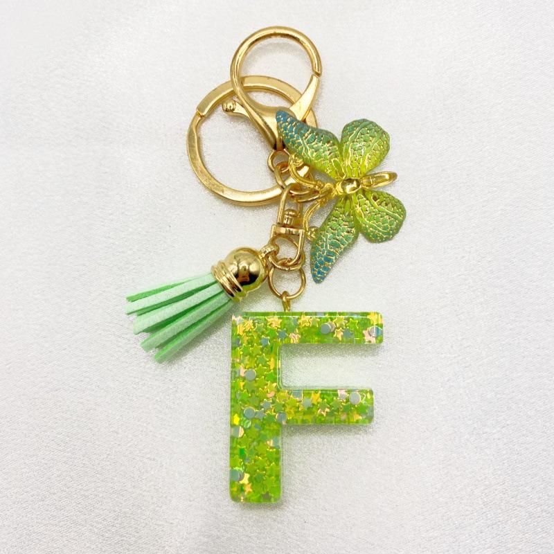 26-Letter Alphabet Resin Keychain with Star Sequins & Tassel Charm