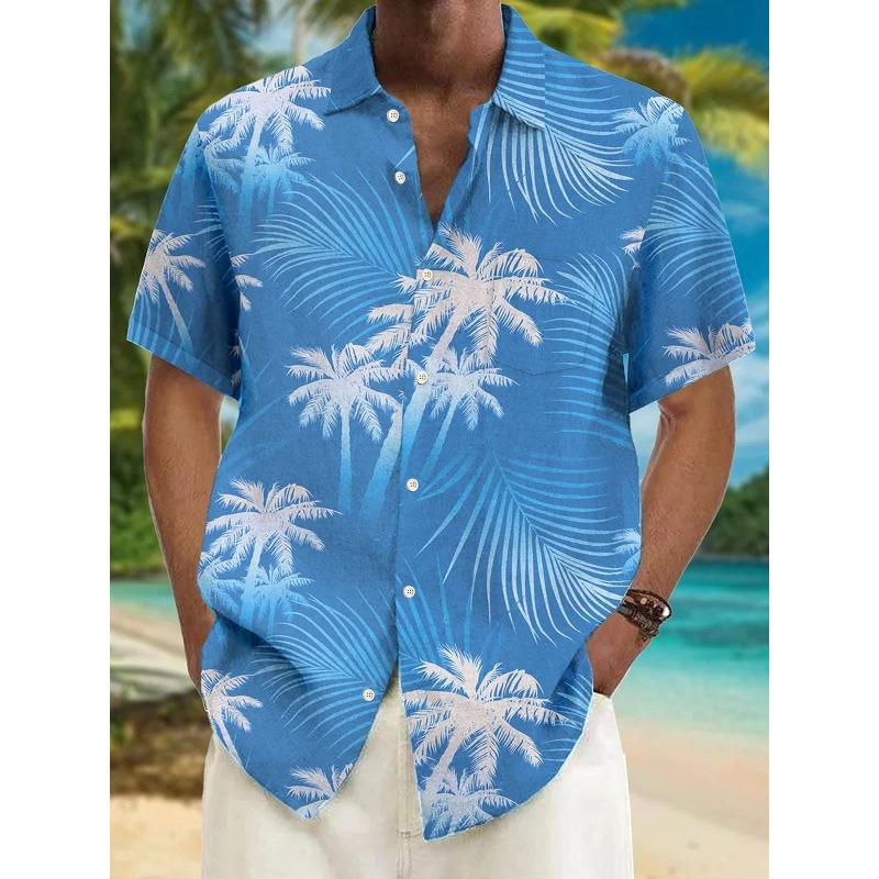 Ny Hawaii Vår/Sommar Mode Fritid Gatumode Turist Strand Tryckt Helt Öppen Kortärmad Knäppskjorta, Snabb Leverans