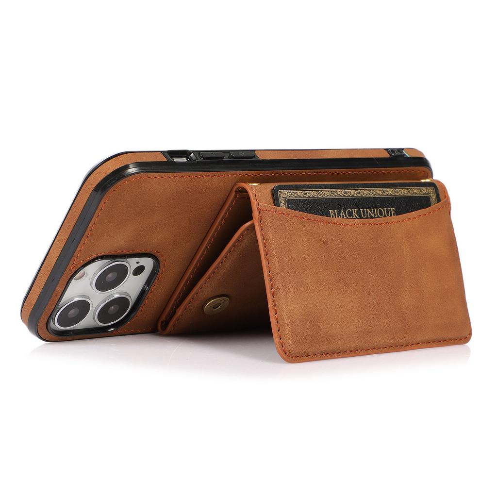 For iPhone 15 Pro Phone Case Tri-Fold Wallet Kickstand PU Leather+TPU Back Cover