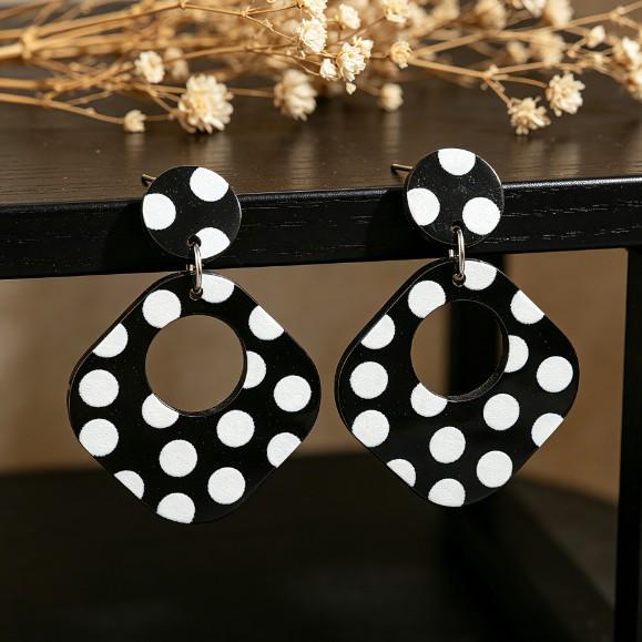 Black & White Polka Dot Square Acrylic Earrings - Stylish, Unique Studs for Women
