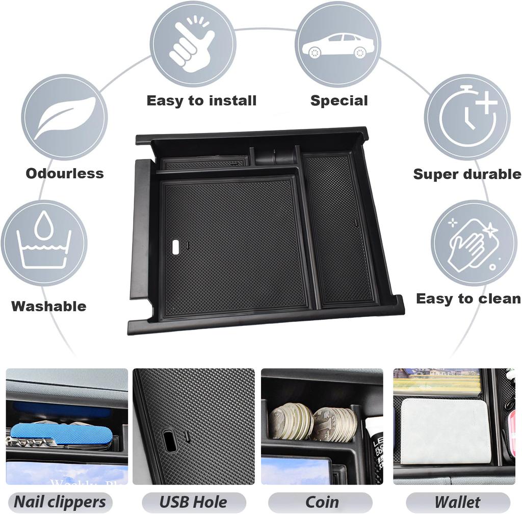 Center Console Organizer Tray For 2019-2025 GMC Sierra/Chevy Silverado Armrest Box Car Storage Secondary Car Box ABS Accessories