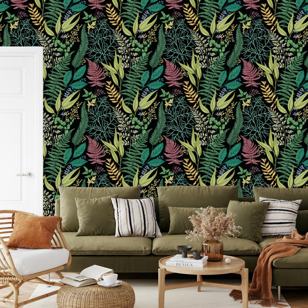 Forest wallpaper with fern leaves for living room and bedroom 50x1000