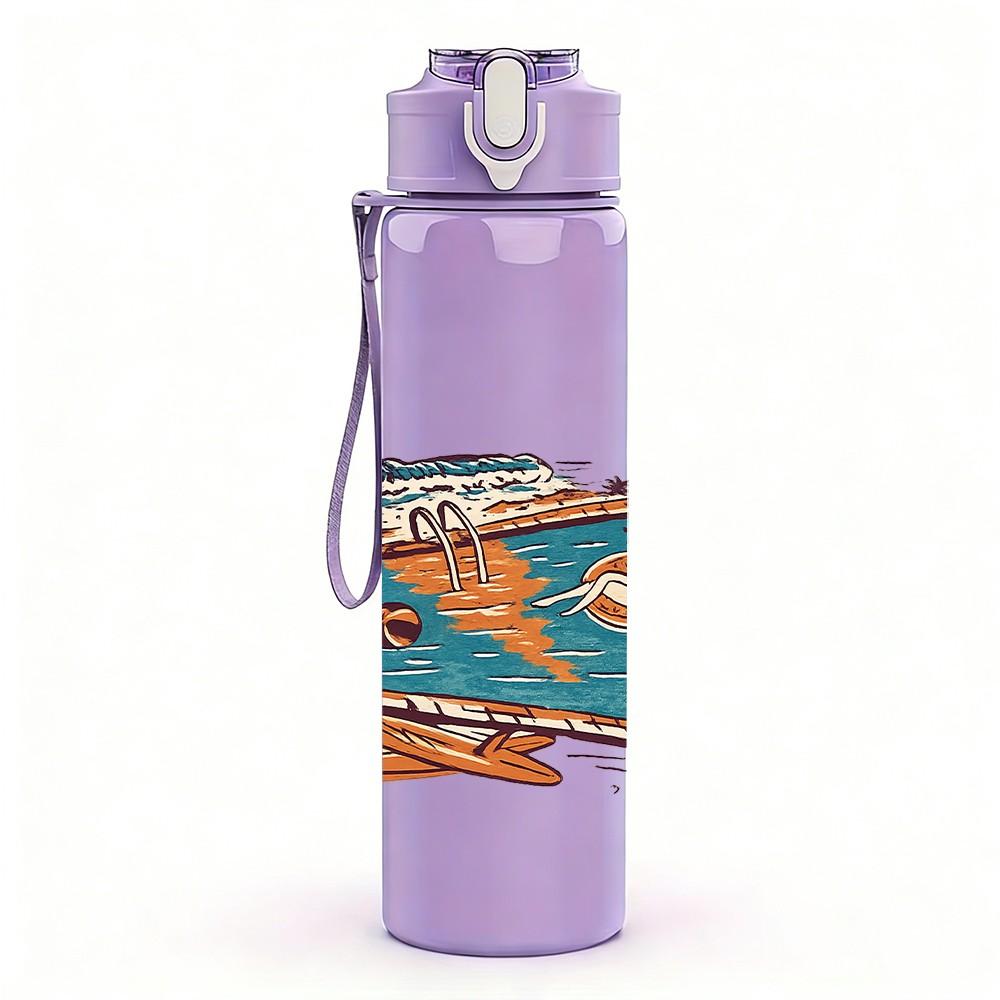 1PC Vintage Desert Road Trip Print 750ml Color Plastic Sports Water Bottle Leakproof Flip Straw Lid Suitable for Sports Office Home Use