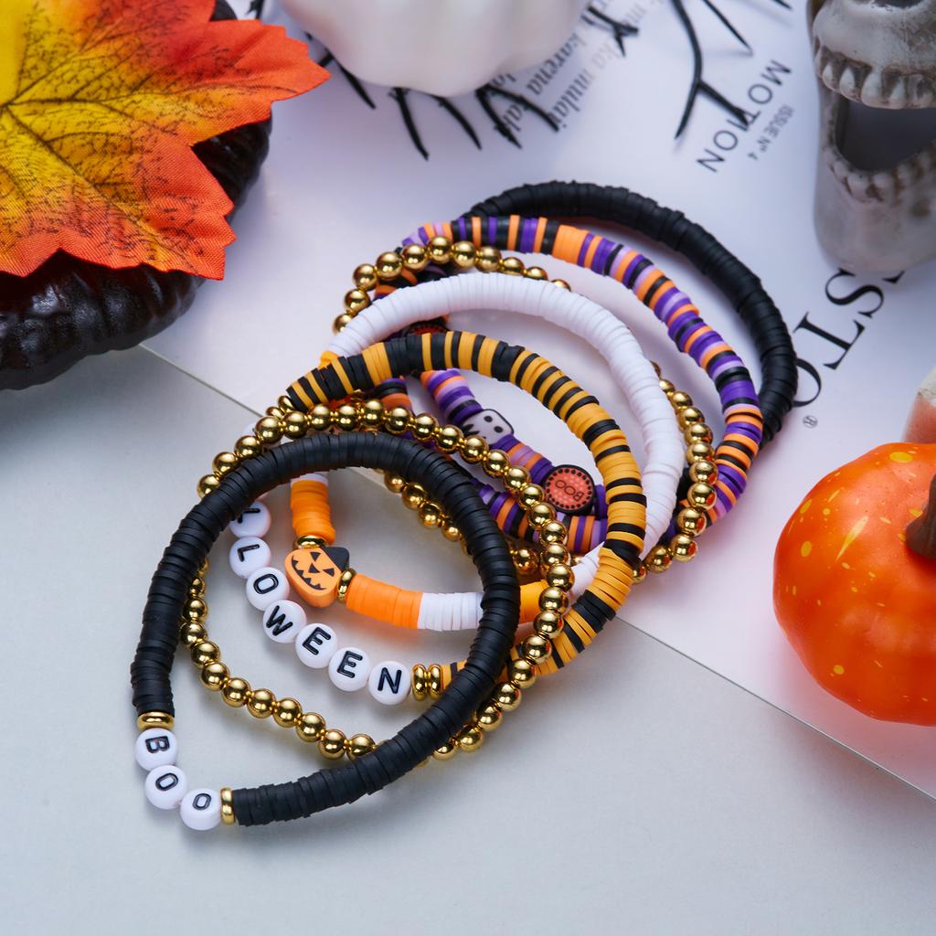Halloween Spider Bat Multi-layer Stacked Bracelets Set for Women Pumpkin Boo Rice Beaded Bracelets Party Festival Jewelry Gifts