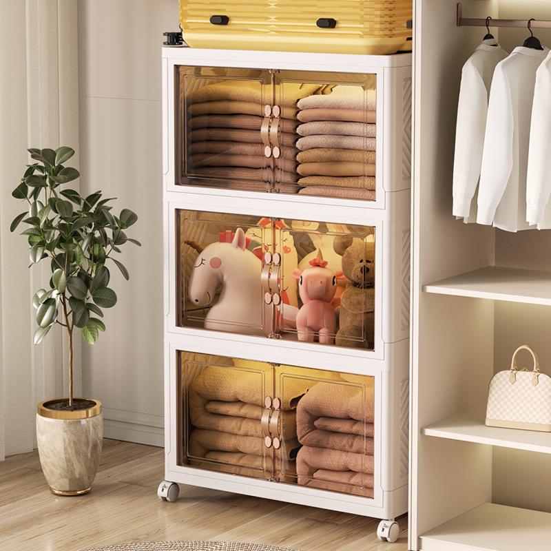 Folding Multi-Layer Storage Cabinet for Living Room - Organize Children's Clothes, Snacks, and More