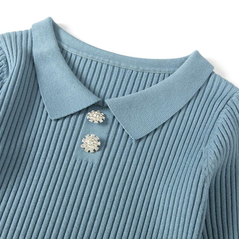 Women's Autumn And Winter Knitted Solid Color Collar A-Line Dress Fashionable And Versatile Base Dress