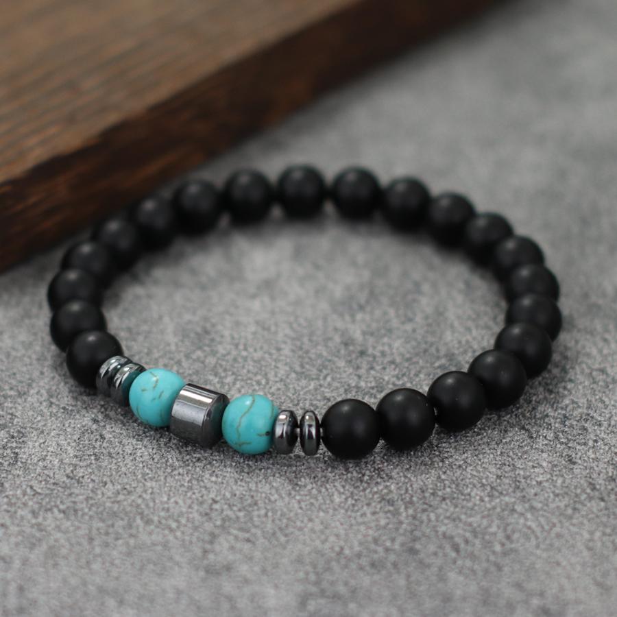 Stylish Men Bracelet Natural Tiger Eyes Volcanic Rock Healing Braslet Handmade Black Onyx Stone Strand Braclet Pulsera Hombre