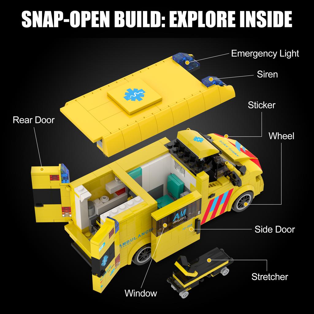 Non-Toxic 648Pcs European Style Ambulance Building Blocks City Rescue Vehicle Model Bricks Desktop Ornament Kids Diy Toys Holiday Gifts