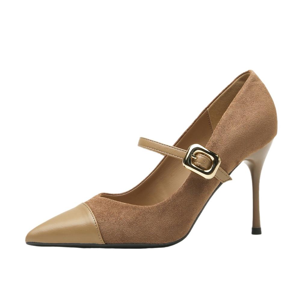 Temperamentvoller Stil modische neue vielseitige Temperament-Farbabstimmung Damen High-Heel Einzelne Schuhe dünn-absätzig spitz zulaufend Damen