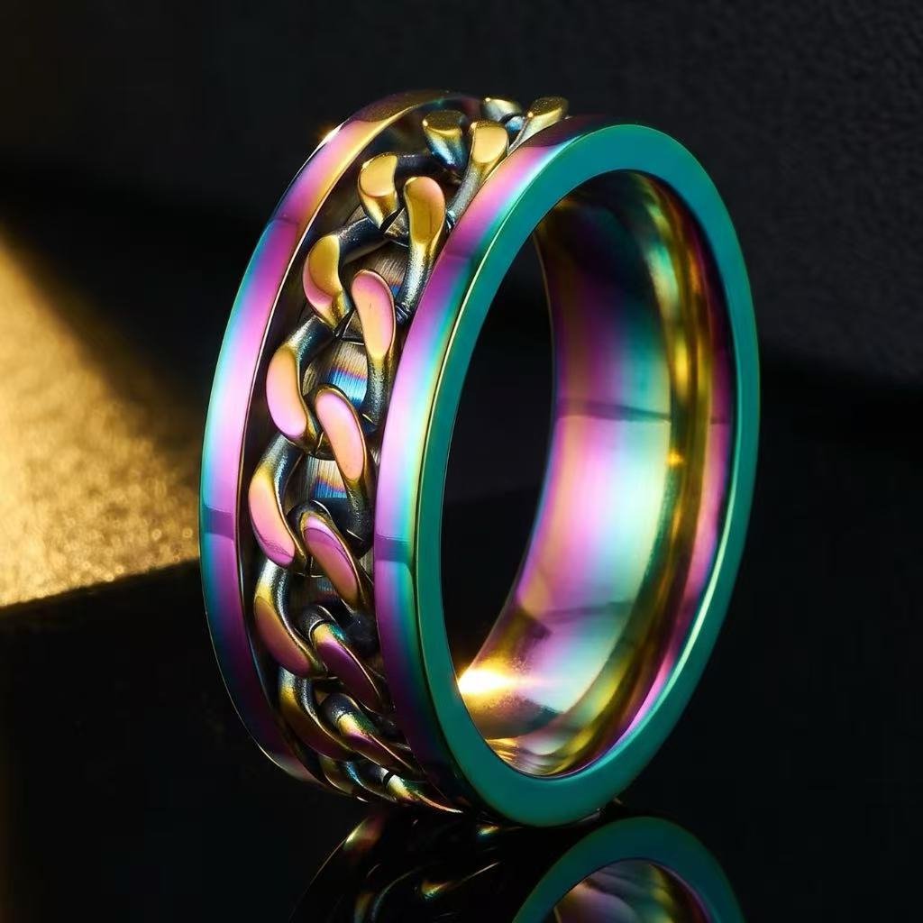 Boys Fashionable Stainless Steel Ring Does Not Fade Ins Wind Chain Rotation Rotation Decompression Titanium Steel Ring Element Ring