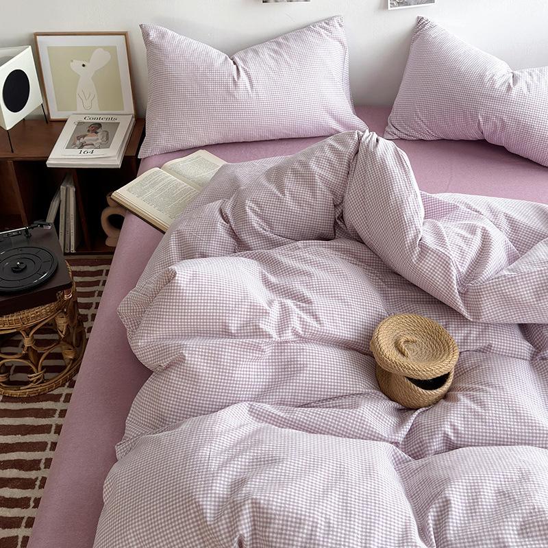 Class A Maternal And Infant Grade Unprinted Wind-Dyed Cotton Washed Cotton 4Pcs Set, Skin-Friendly Sleeping Naked Cotton 100 Cotton Quilt Cover