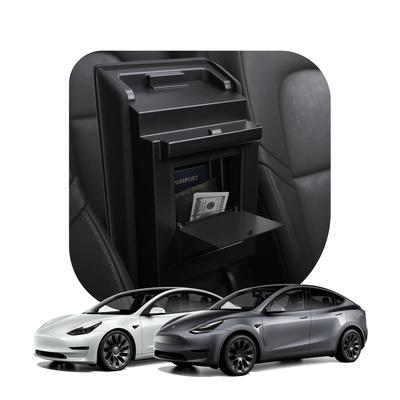 TO221 ACP04509 Tesla Armrest Model 3/Y Compatible Storage Box Console Box Mounted, Multifunction (Black)