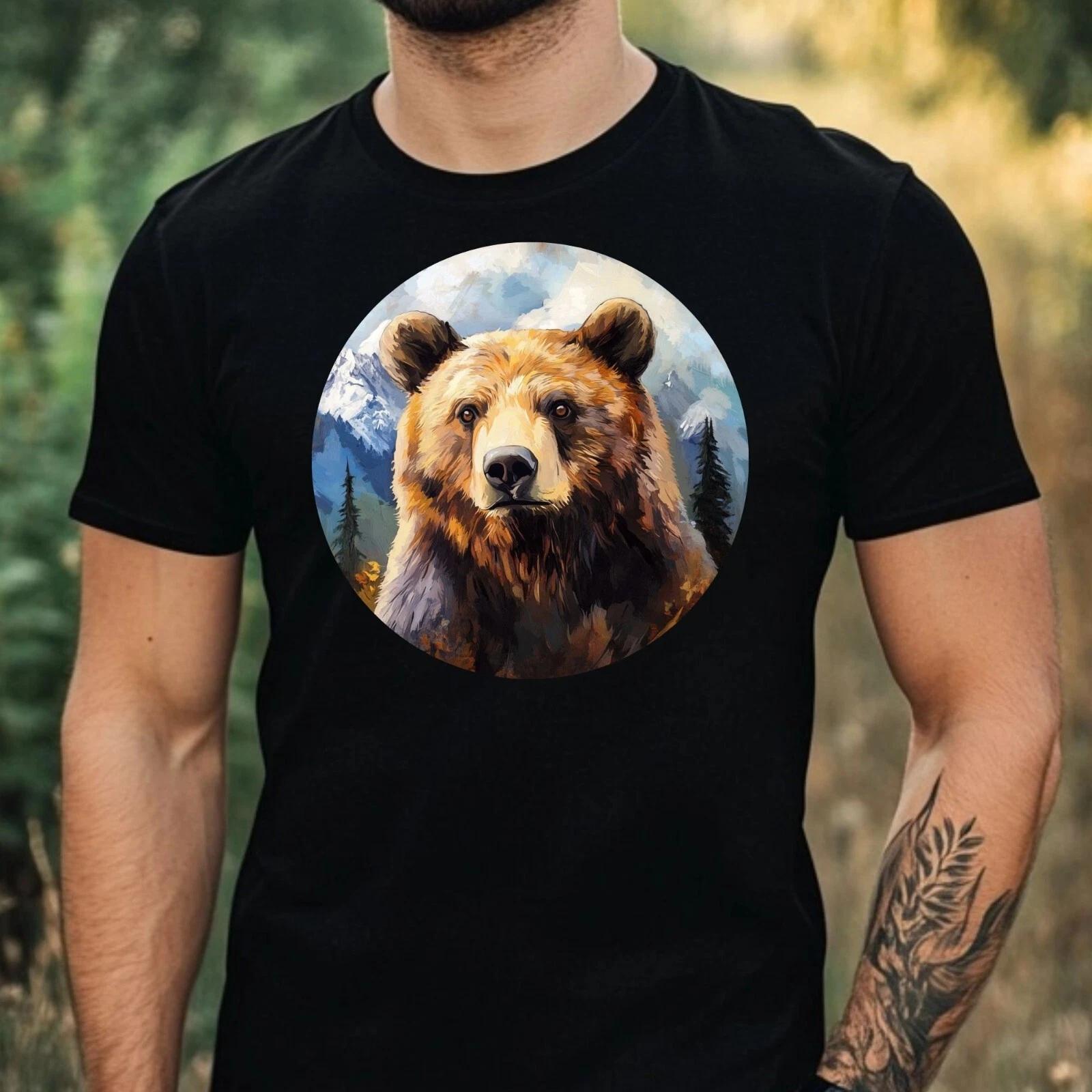 T-Shirt Herren Bär Portrait Motiv Baumwolle Größe XS bis 5XL XS