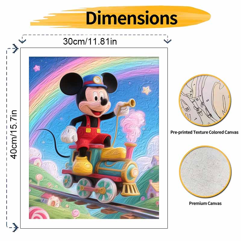 Disney Mickey Mouse On Steam Train Digital Oil Painting Hand Painting Kit Diy Home Decoration