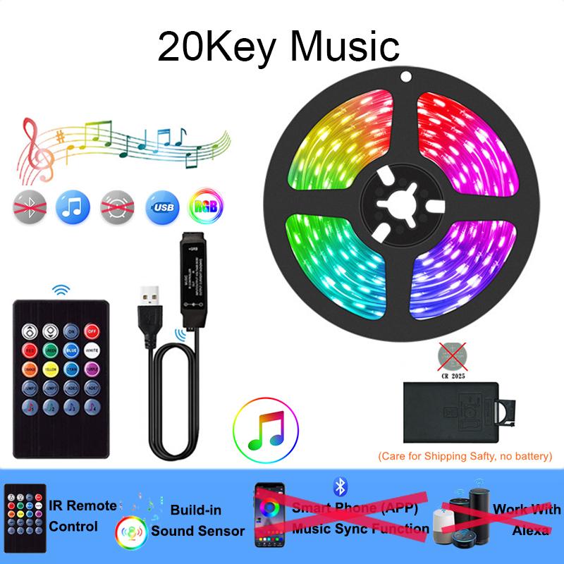 

LED Light Strip RGB 5050 TV Backlight USB Powered Color Changing Lights Voice Control Mode Music Sync For Room Decoration TV 30LED-M&5050 Non Waterproof&1M RGB