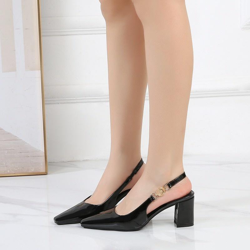 Black Square High Heels Women Thick With 2024 New All-Match Spring And Summer Comfortable Single Shoe Women Baotou Sandals
