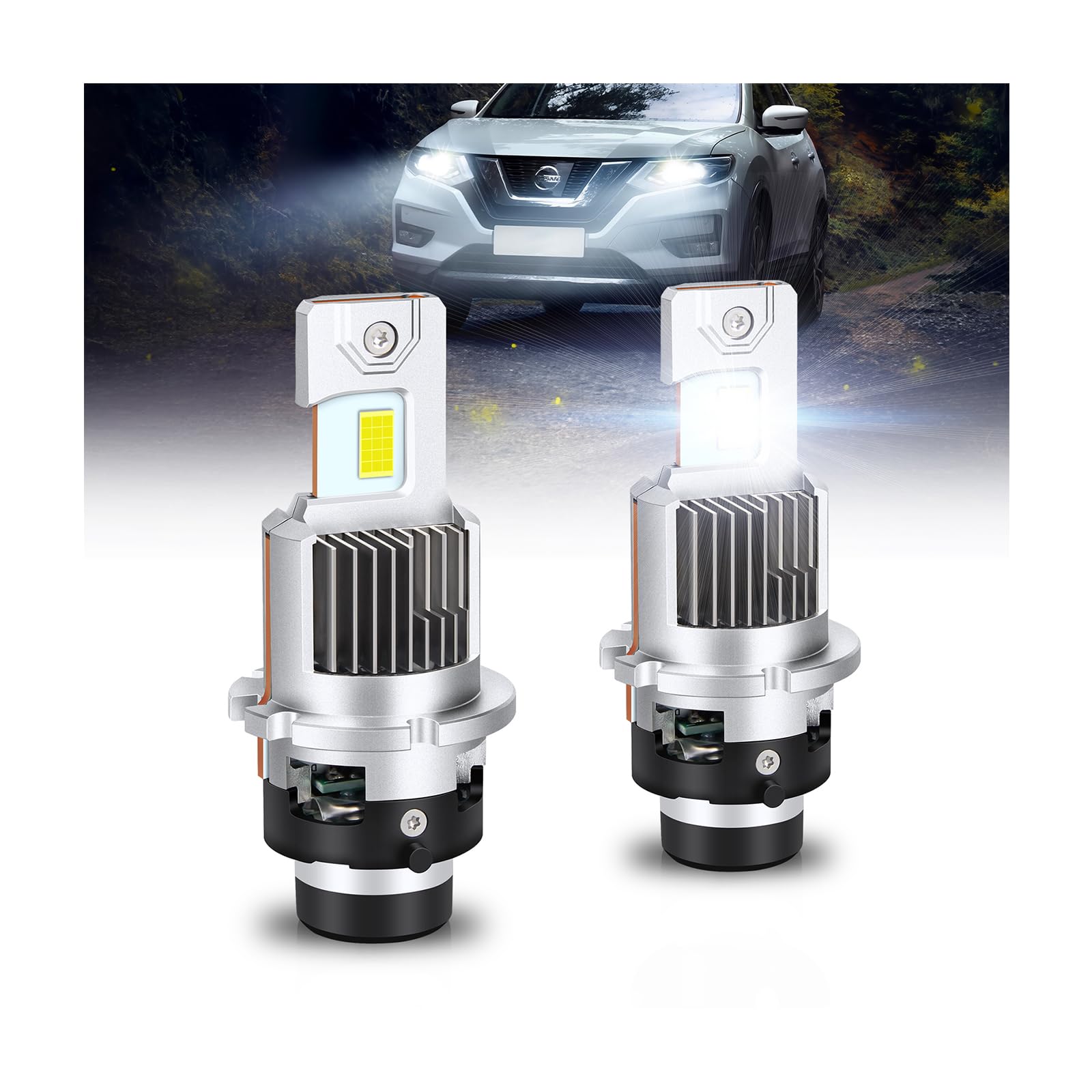 No Dark OPPLIGHT D2S LED Headlights for New Vehicle Inspection 20000cd for 12V Fan Factory Ballast No Wiring Improved Projector Headlights for D2S LED