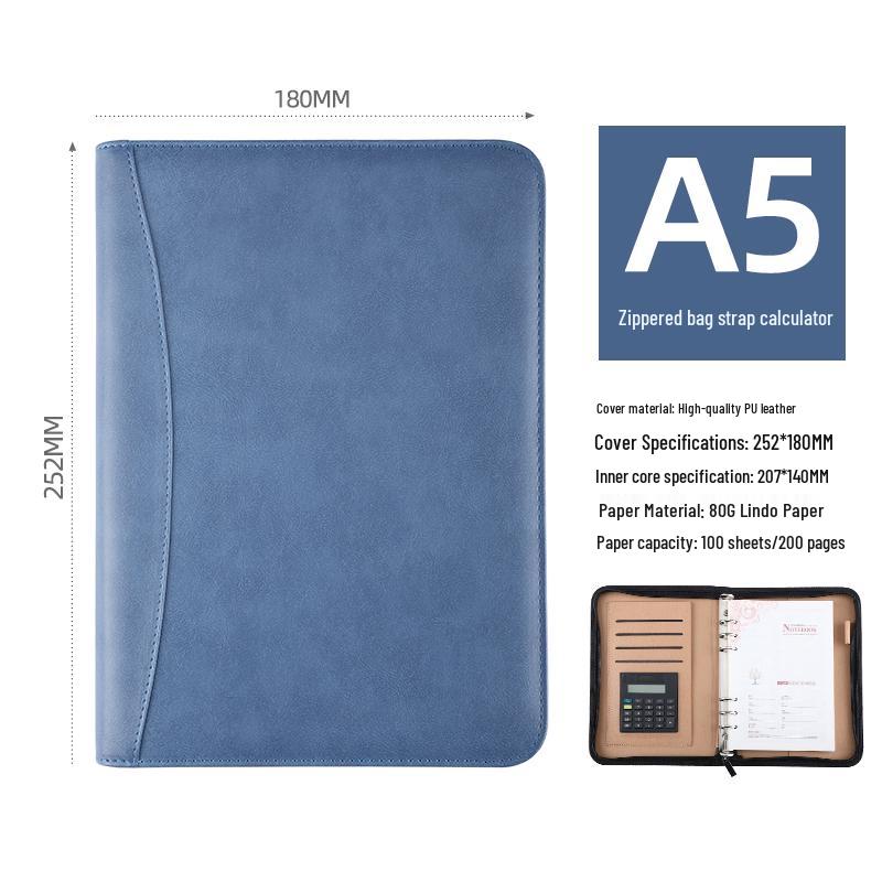 B5 Loose-Leaf Business Notebook with Calculator – Thick Cowhide Multifunctional Stationery