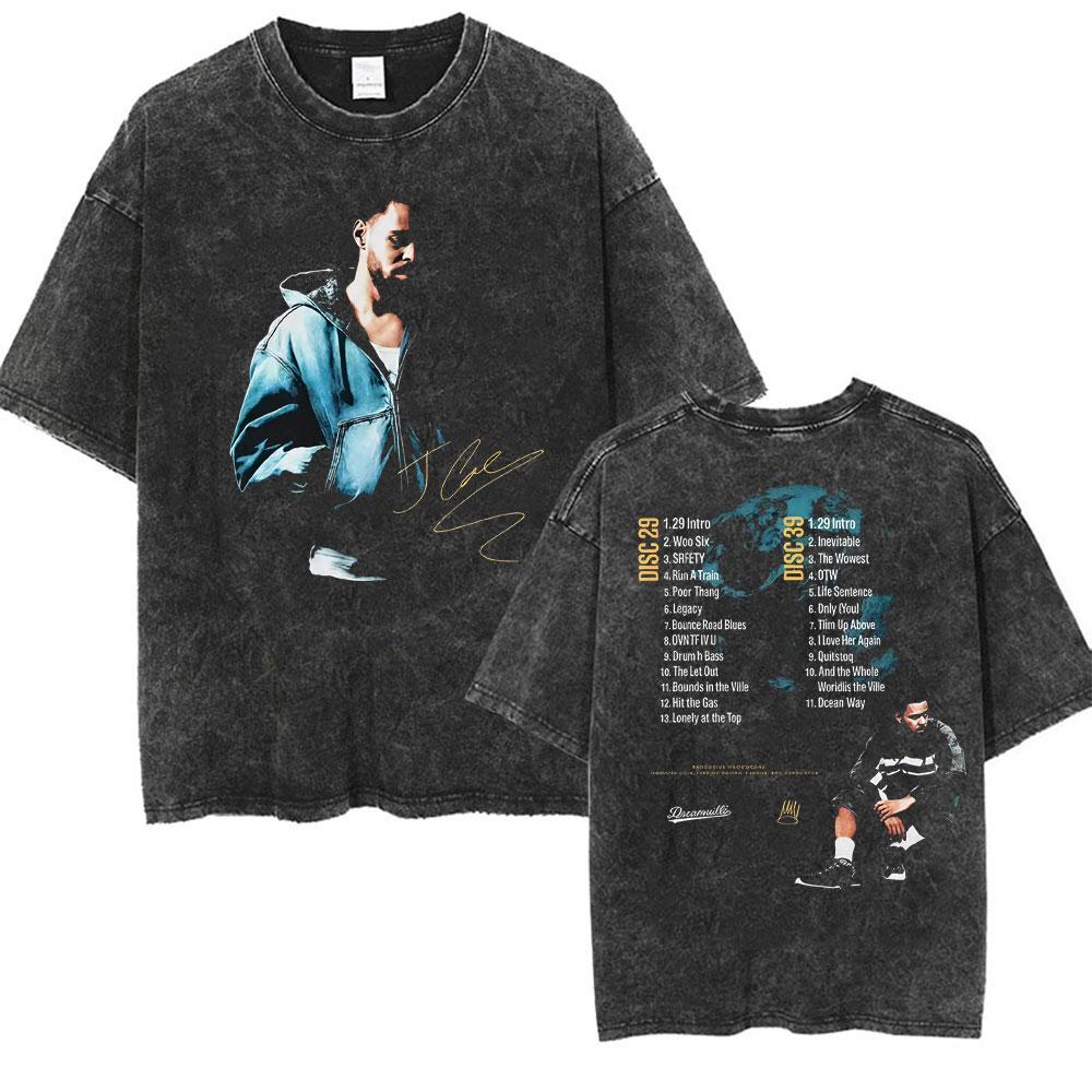 J Cole The Fall Off New Album Tour Cover Tshirt Men Women Fashion Vintage Washed T Shirts Summer ONeck Oversized T Shirt