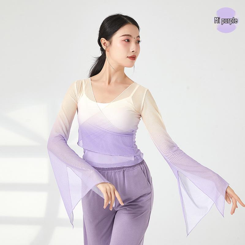 Women s Classical Dance Gauze Top: Chinese Flowing Performance Shirt 2XL