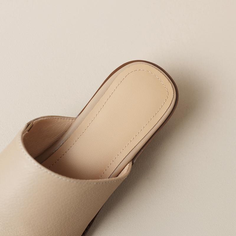 Fashion Women's New Spring/Summer Pointed Leather Sheepskin Headband Comfortable Mid Heel Large Muller Slippers