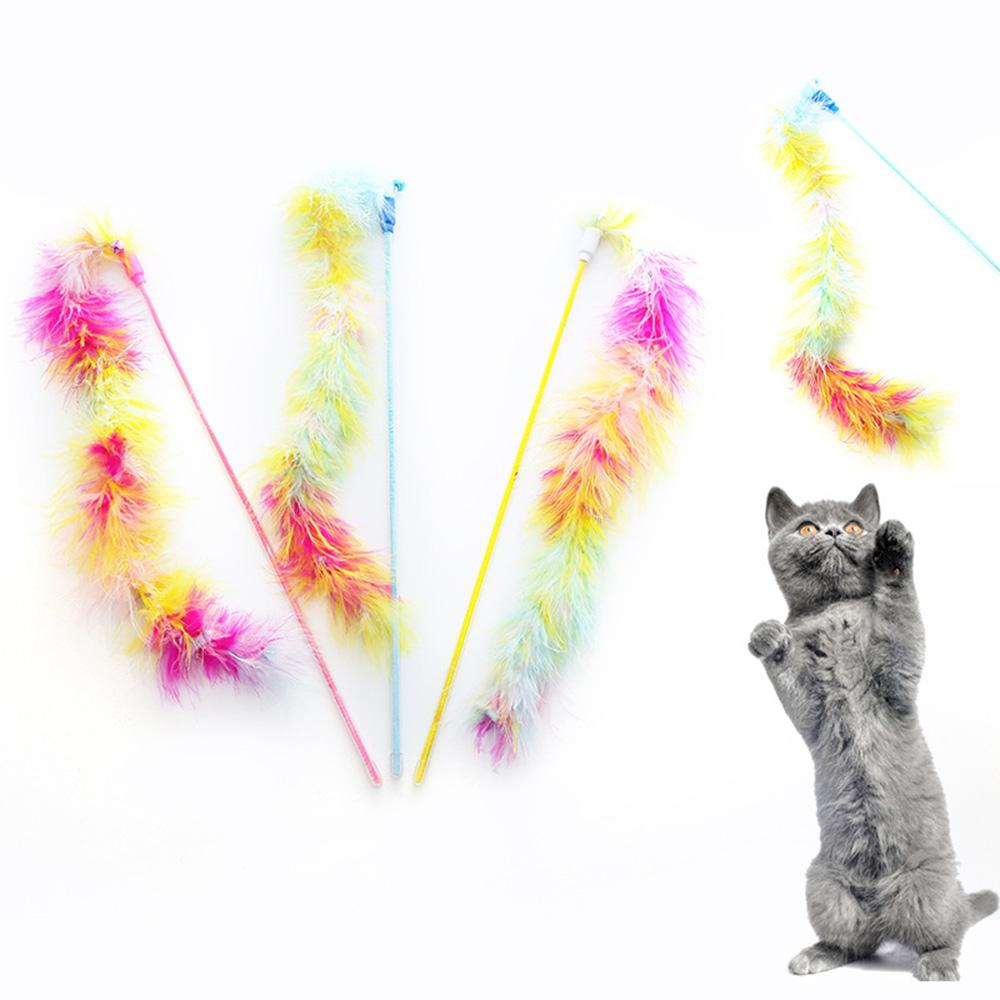 Rainbow Feather Cat Teaser Wand - Colorful Interactive Cat Toy, Fun Chasing & Swatting Play for Kittens & Adult Cats,