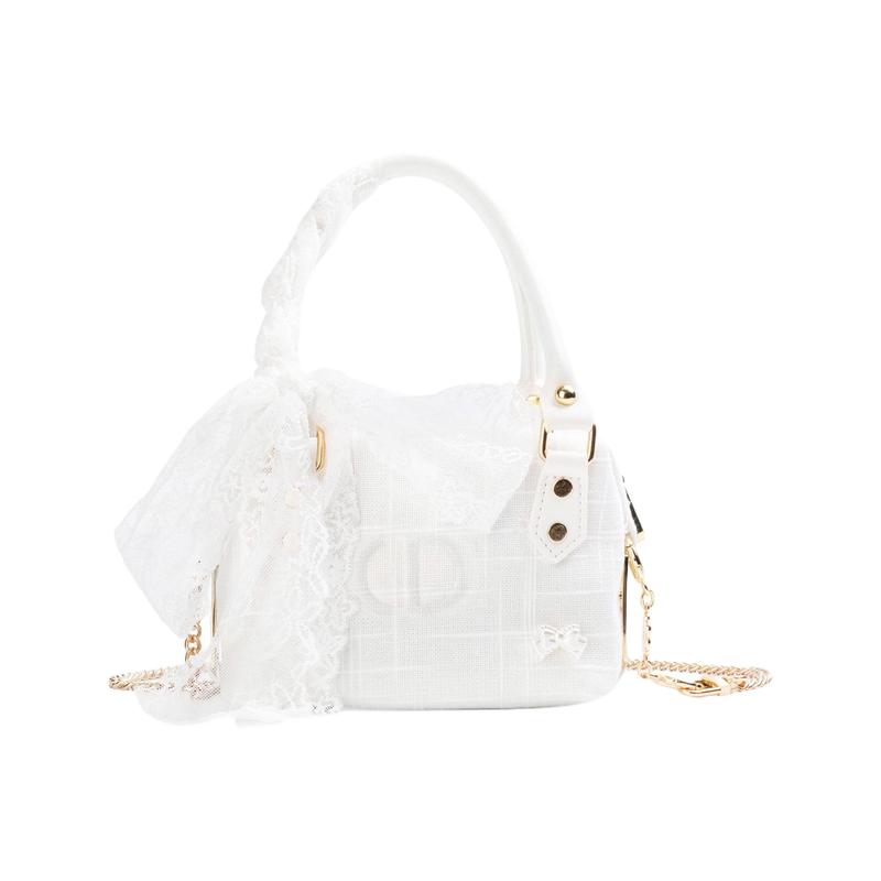 

DIOR [Customized Cosmetic Bag] Canvas Girl s Thoughts Lace Decoration French Romance Textured Fabric White Storage Bag белый