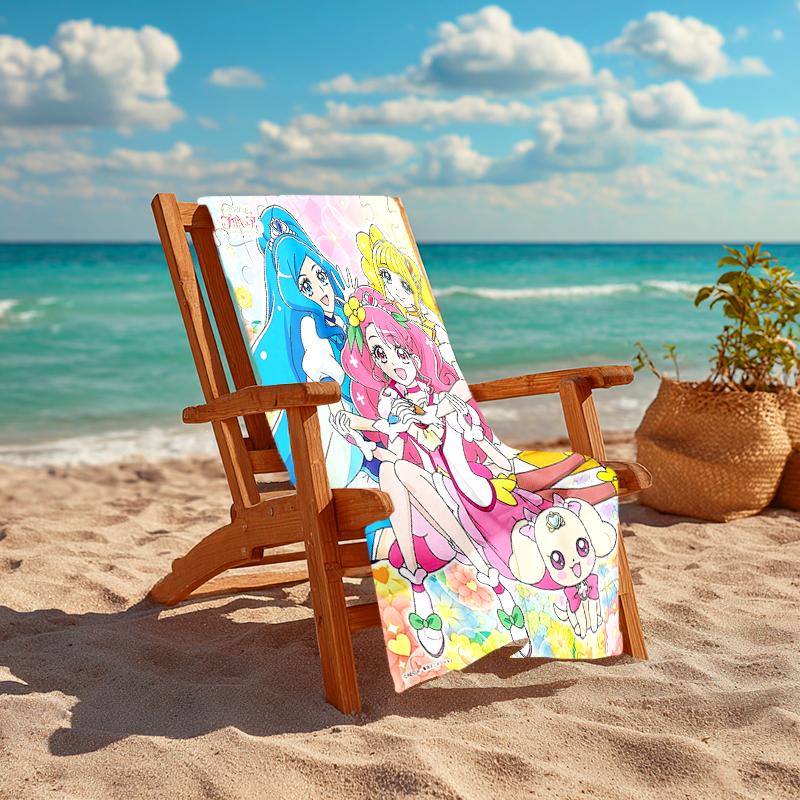 1pc Pretty Cure2 Beach Towel, Comfortable and Thick, and Swimming/Bath/Picnic/Camping Towel, Suitable for Seaside Beaches
