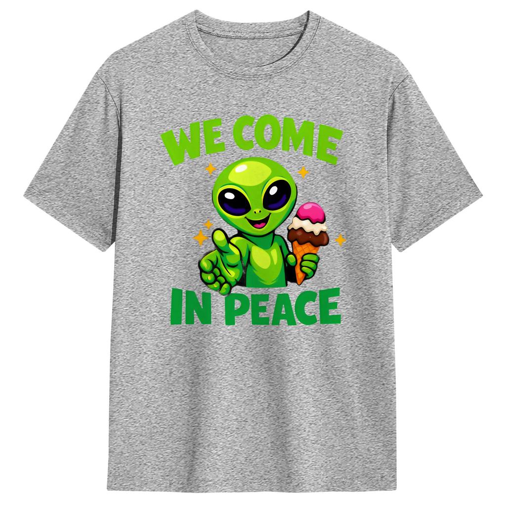 Unisexs TShirts UFO We Come in Space Alien Novelty Cotton Tee Shirt Short Sleeve T Shirts Crew Neck Clothes Original