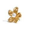 Yhpup Stainless Steel Flower Open Adjustable Ring Elegant Chic Finger Jewelry Imitation Pearls Women Trendy Accessories Ring
