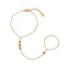 Stylish 18k Gold-Plated Titanium Bracelet with Diamond-Studded Bead & Finger Chain