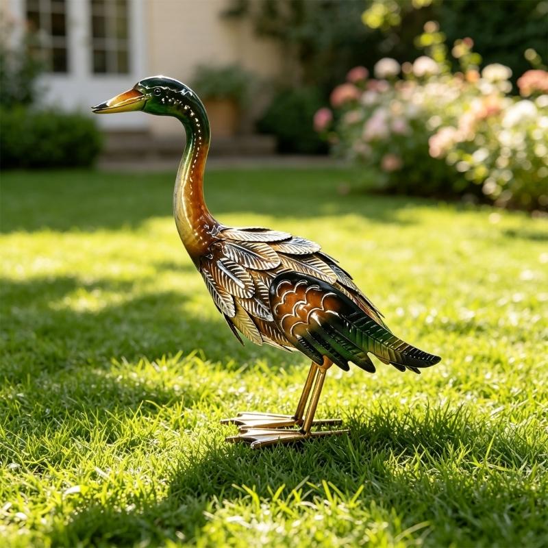 Realistic Duck Sculpture with Textured Plumage, Hand-Welded Metal Construction, Powder , and Hand-Colored Accents Across the Form