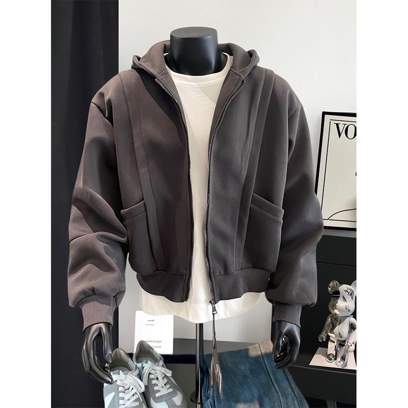 Men s Heavyweight Grey Deconstructed Patchwork Zipper Hoodie for Autumn/Winter XXL