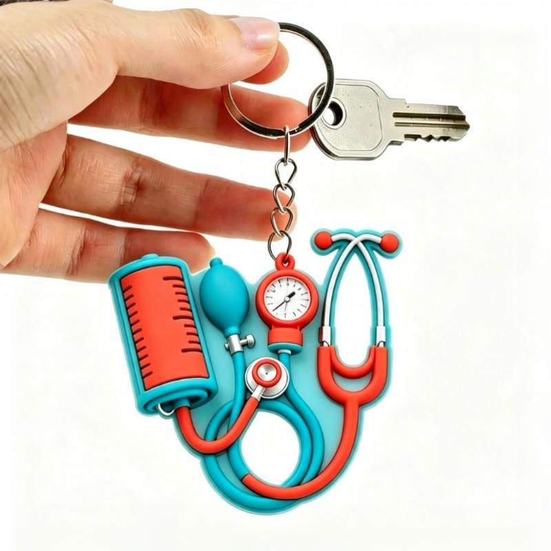 Mini 2D Flat Stethoscope Keychain Cute Creative Bag Pendant for Nurses Doctors Key Decor Medical Themed Holiday Souvenir Gift